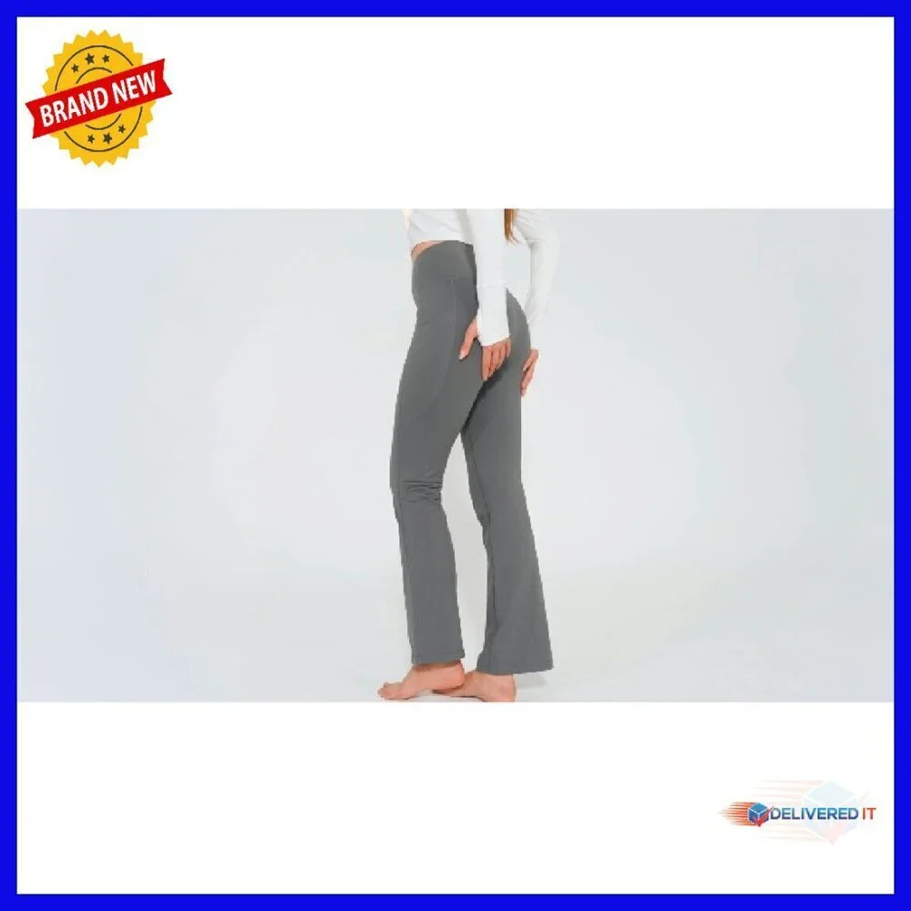 Fleece Lined Thermal Yoga Pants with Pockets, High Waist Flare Leggings